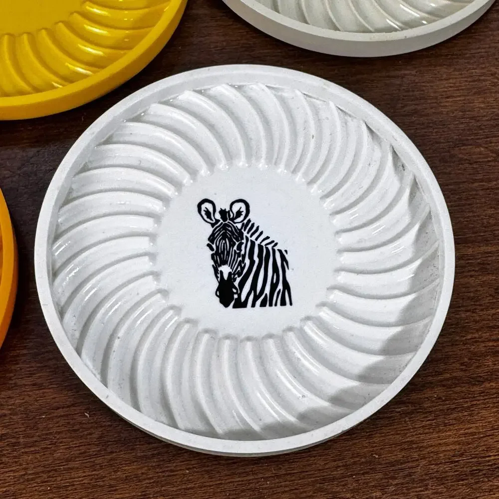 Vintage Plastic Advertising Coasters Salesman Samples with Holder Set of 5